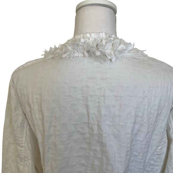 Chico's Jacket Women's 3 16/18 XL White Linen Blend Eyelash Fringe Trim Lined - Picture 6 of 11